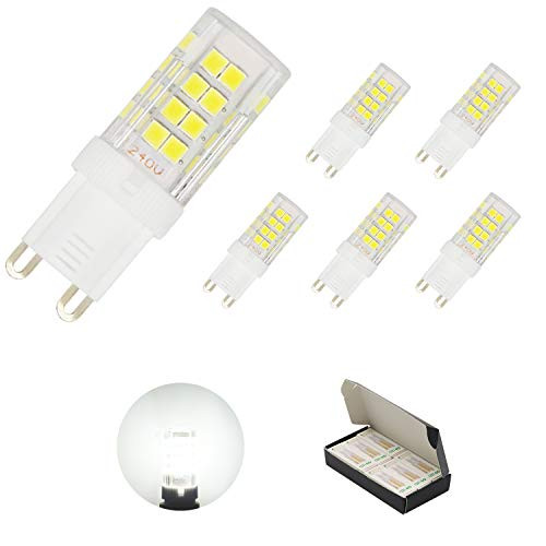 CliCli 6-Pack G9 LED Light Bulb 4.5W (45W G9 Halogen Equivalent), 100-240V 450LM G9 Daylight White 6000K LED Lamp, Non-dimmable G9 Bi-pin Ceramic Base, for Under Counter Chandelier Ceiling Lighting