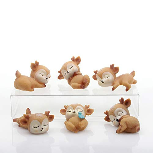 HanYoer 6 Pcs Baby Deer Figurines Cake Topper, Cute Animal Miniature Figurines Cute Doe Fawn Ornaments Cake Toppers Decoration