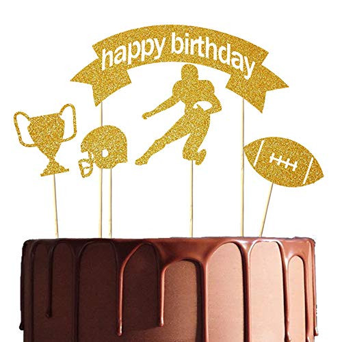 NN-BH Golden Flash Happy Birthday Cake Topper, Birthday Party Cake Decoration, Sports Theme Cake Topper (Rugby 5 pieces) NN-BH Golden Flash Happy Birthday Cake Topper, Birthday Party Cake Decoration, Sports Theme Cake Topper (Rugby 5 pieces)