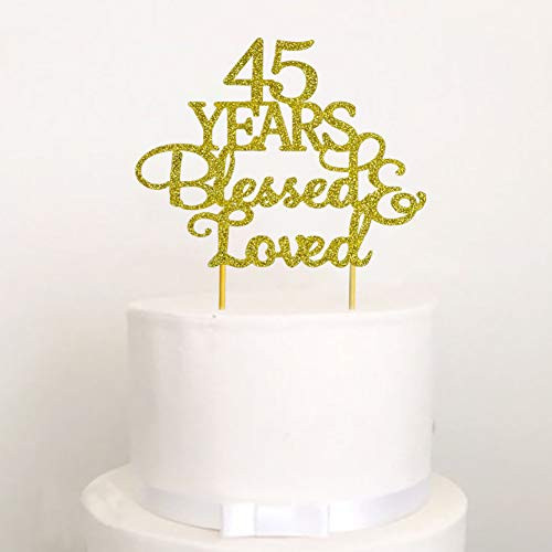45 Years Blessed & Loved Cake Topper, Glitter 45th Anniversary Wedding Birthday Party Decorations Supplies (Gold) 45 Years Blessed & Loved Cake Topper, Glitter 45th Anniversary Wedding Birthday Party Decorations Supplies (Gold)