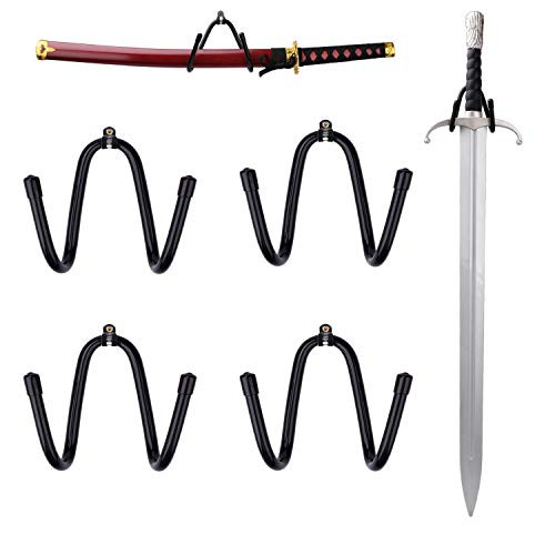 LEKUSHA 4 Pcs Small Adjustable Sword Wall Mount Sword Display Rack Holder Hanger Hook for Axe, Sword, Keyblade - Vertical or Horizontal Display