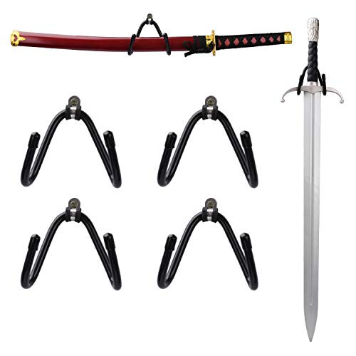 LEVOSHUA 4 Pack Small Adjustable Sword Wall Mount Display Rack Stand Holder Hook Hanger for Sword, Dagger, Axe, Keyblade - Vertical or Horizontal Display