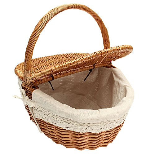 TOPBATHY Wicker Basket Picnic Baskets Woven Willow Basket with Lid and Handle