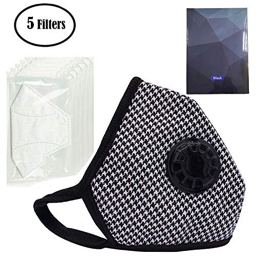 PM2.5 Anti Pollution Mask Military Grade N99 Washable Dust Respirator Cotton Anti-dust Mouth Masks with Replaceable Filters for Men and Women (1 Mask + 5 Filters) (Blue White)
