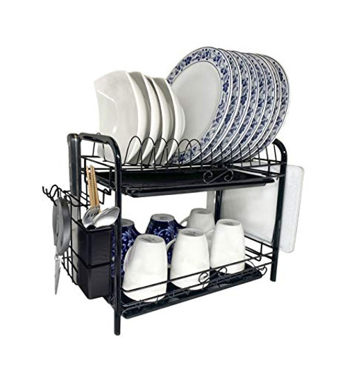 Dish Drying Rack, Netzian 2 Tier Dish Rack with Utensil Holder, Cutting Board Holder and Dish Drainer for Kitchen Counter Top, Anti Rust Plated Chrome Dish Dryer, Black Dish Drying Rack, Netzian 2 Tier Dish Rack with Utensil Holder, Cutting Board Holder and Dish Drainer for Kitchen Counter Top, Anti Rust Plated Chrome Dish Dryer, Black