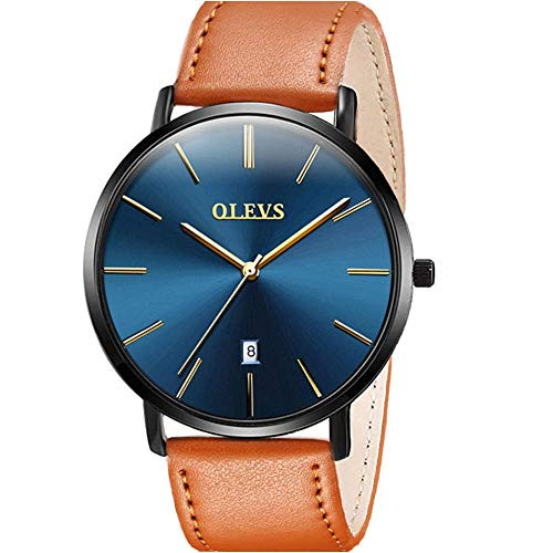 Men's Watch Leather Ultra Thin OLEVS Brand Minimalist Calendar Business Casual Dress Watches Analog Quartz Wrist Watch Gifts