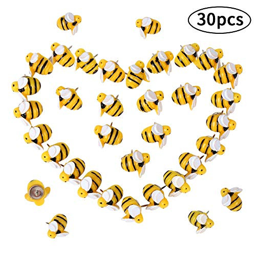 FINGOOO 30 Pieces Bee Pushpins Cute Bees Thumb Tacks Decorative Thumbtacks for Feature Wall, Whiteboard, Corkboard, Photo Wall Decorations, with Storage Box