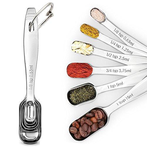 FirstCover Stainless Steel Measuring Spoons, Set of 6 Accurate Measurment Spoons for Measuring Liquid and Dry Ingredients for Home Kitchen Cooking and Baking FirstCover Stainless Steel Measuring Spoons, Set of 6 Accurate Measurment Spoons for Measuring Liquid and Dry Ingredients for Home Kitchen Cooking and Baking