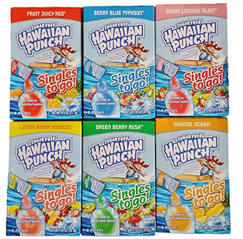 Hawaiian Punch Singles to Go Sugar Free Packets Variety 8 Ct 6 Boxes