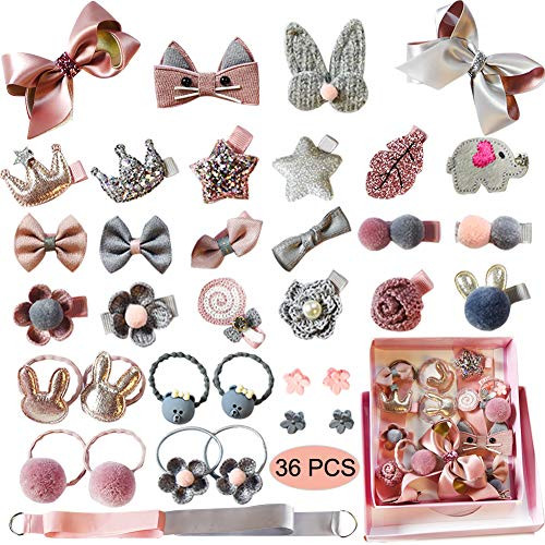 Baby Girl's Hair Clips Cute Hair Bows Baby Elastic Hair Ties Hair Accessories Ponytail Holder Hairpins Set For Baby Girls Teens Toddlers, Assorted styles, 36 pieces Pack(PH0053A)