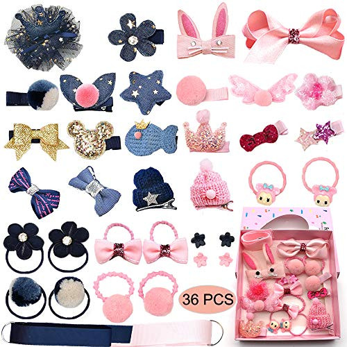 Baby Girl's Hair Clips Cute Hair Bows Baby Elastic Hair Ties Hair Accessories Ponytail Holder Hairpins Set For Baby Girls Teens Toddlers, Assorted styles, 36 pieces Pack(PH0053B)