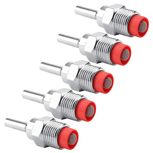 HEEPDD 5PCS Stainless Steel Copper Cap Automatic Pig Nipple Water Drinker Feeder Waterer Red Cap Long Rod Poultry Watering System for Sows Piglets Drinking