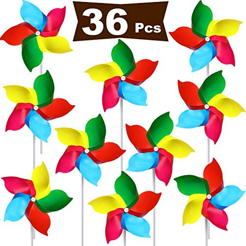 Hestya Plastic Rainbow Pinwheel, Party Pinwheels DIY Lawn Windmill Set for Teenagers Toy Garden Party Lawn Decor (36, Multicolor D)
