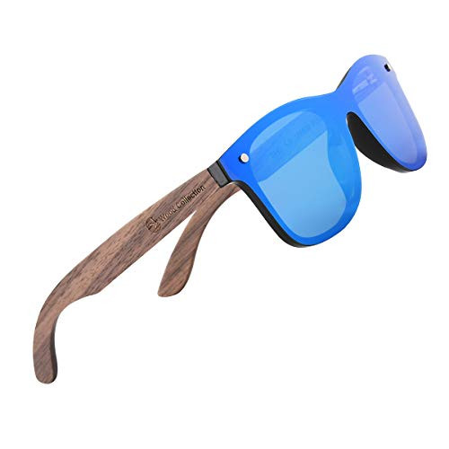 Frameless Wood Retro Sunglasses Polarized Siamese Sunglasses Blue Mirror