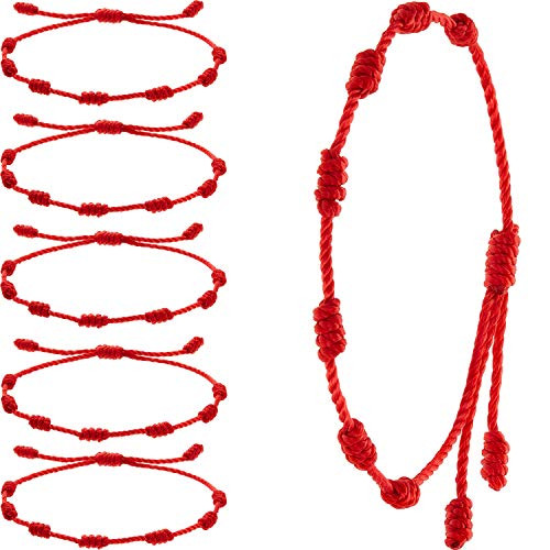 WILLBOND 6 Pieces Red Bracelet Red Cord Bracelet Adjustable Kabbalah Red Knot String Bracelet Amulet for Protection, Evil Eye and Good Luck (7 Knots Style) WILLBOND 6 Pieces Red Bracelet Red Cord Bracelet Adjustable Kabbalah Red Knot String Bracelet Amulet for Protection, Evil Eye and Good Luck (7 Knots Style)