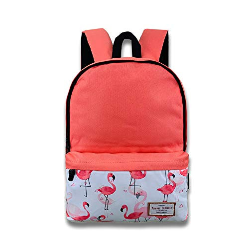 Canvas Flamingo School Backpack for Teen Girls;Red High School Bookbag Rucksack Laptop Backpack