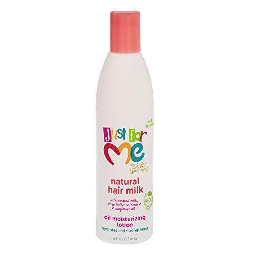 Just for Me Natural Hair Milk Lotion - Hydrates & Strengthens, Contains Coconut Milk, Shea Butter, Vitamin E, Sunflower Oil, Lightweight Moisture, Reduces Frizz 10 oz