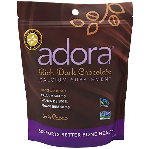 Adora Calcium Supplement Disk, Organic Dark Chocolate, 30 Count - 500 mg
