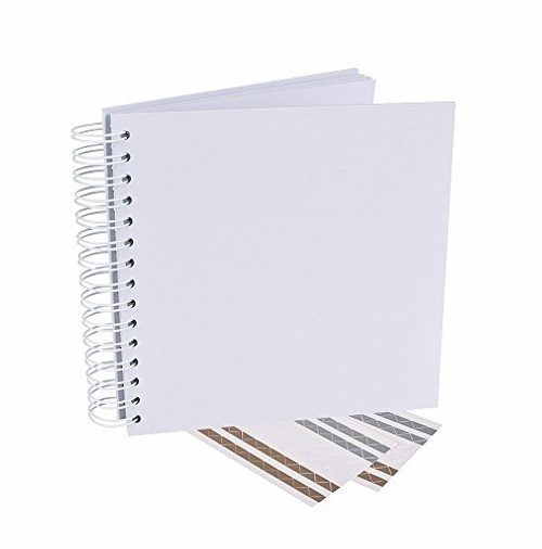 White Guest Book, Photo Booth Album, Scrapbook, Blank Square Spiral Bound Cardboard Hardcover, 40 Sheets (8 Inches)