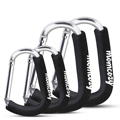 Stroller Hooks, Momcozy 4 Pack Stroller Clips, X-Large Baby Stroller Clips for Diaper Bag, Purse, Stroller Organizer, Fit for Stroller Like Uppababy, Jogger, Britax, Bugaboo, BOB, Pushchair, Buggy