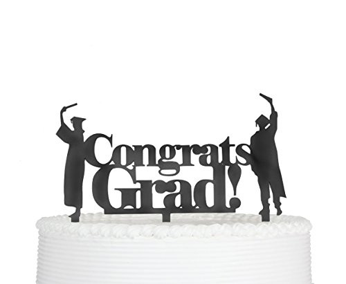 Qttier Congrats Grad with Graduats Silhouette Cake Topper -Graduation Cake Topper-Grad Party Decorations (Black)