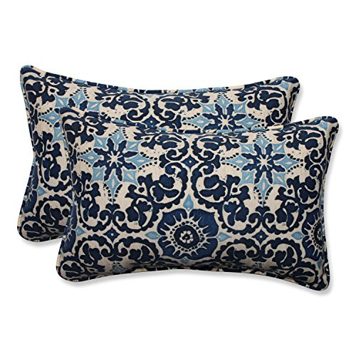 Pillow Perfect Outdoor/Indoor Woodblock Prism Lumbar Pillows, 11.5" x 18.5", Blue, 2 Pack