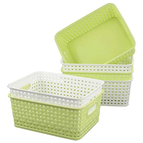 AnnkkyUS 6-pack Woven Plastic Storage Baskets Bin, Storage Organizers for Pantry