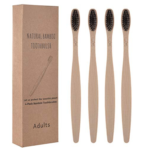 4 Pack Bamboo Toothbrush,Natural Charcoal Toothbrushes,Soft Bristles,Biodegradable Wooden Eco-Friendly,Smooth Recyclable Handle(Black) 4 Pack Bamboo Toothbrush,Natural Charcoal Toothbrushes,Soft Bristles,Biodegradable Wooden Eco-Friendly,Smooth Recyclable Handle(Black)