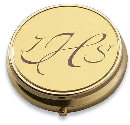 Religious Minister Gift IHS Monogram 2 1/2" Gold Finish 7 Host Home Hospital Traveling Pyx