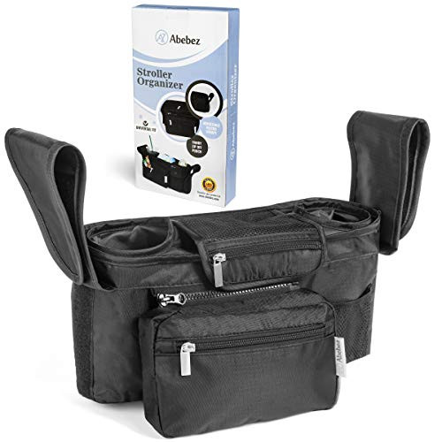 Abebez Universal Stroller Organizer with Insulated Cup Holders - Detachable Pouch to Double in Size, for Stroller Like Uppababy, Baby Jogger, Britax, Bugaboo, BOB, Umbrella and Pet Stroller