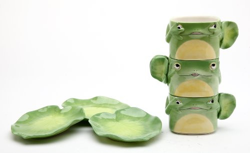 Appletree 2-1/8-Inch 6 -Piece Set Fairy Frog Porcelain Cup and Saucer