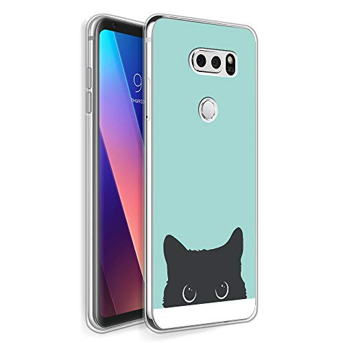 HELLO GIFTIFY HelloGiftify Tiffany Blue&Cat TPU Soft Gel Protective Case. Compatible with LG V30