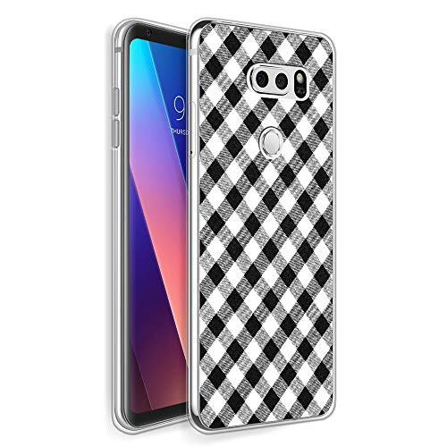 HELLO GIFTIFY HelloGiftify Black and White Plaid Pattern TPU Soft Gel Protective Case. Compatible with LG V30