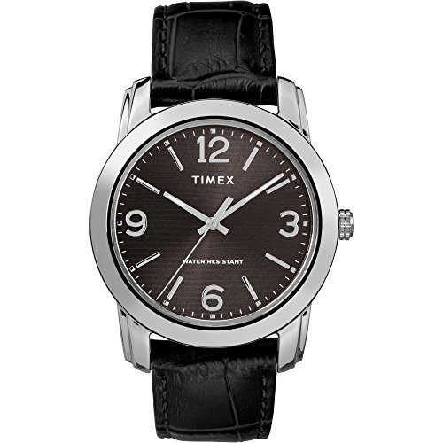 Timex Men's TW2R86600 Classic 39mm Black/Silver-Tone Croco Pattern Leather Strap Watch