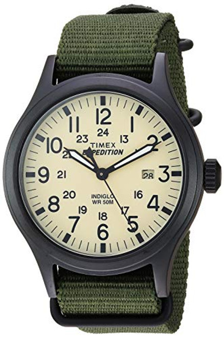 Timex Men's TW4B15500 Expedition Scout 40mm Green/Black/Cream Nylon Slip-Thru Strap Watch