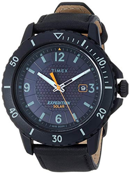 Timex Men's TW4B14700 Expedition Gallatin Solar Black Leather Strap Watch