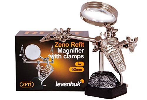 Levenhuk Zeno Refit ZF11 4X Magnifier with Third Helping Hand, Alligator Clips and Soldering Iron Holder
