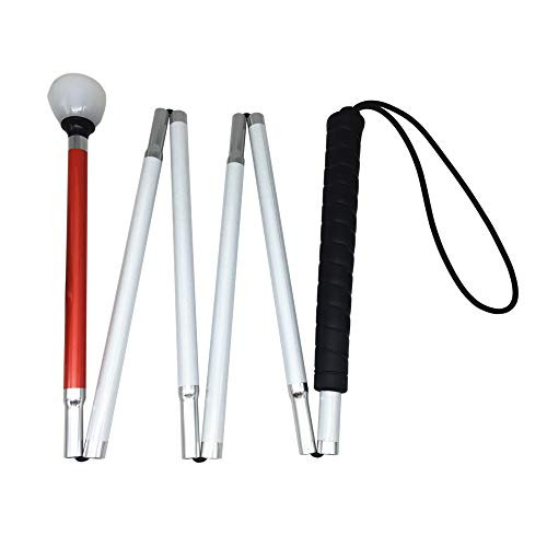 6-Section Aluminum Blind Cane,Reflective Red, Folding Walking Stick for Blind People (Black Handle, 155cm (61inch))