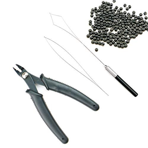 KOCONI 3pcs Kit Mini Nano Remove Plier For Nano Tip Hair Extensions Tools Micro Pliers Stainless Steel Pulling Needle Loop Threader #1 Nano Silicone Kit