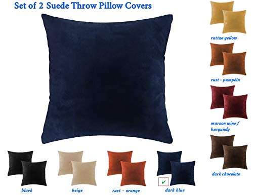 SUPERSaver Set of 2 Faux Suede Throw Pillow Covers 18x18 - Decorative Pillow Covers for Couch Sofa Bed Pillow, Use as Accent Throw Pillows Decorative Pillows Couch Pillows - Cushion Cover, Dark Blue