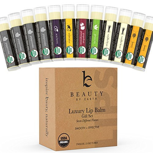 Organic Lip Balm Gift Set - 12 Tubes of Natural Lip Balm, Lip Moisturizer, Lip Treatment for Dry Lips, Lip Care Gifts for Women or Men, Lip Repair, Organic Chapstick, Stocking Stuffer, Chapstick Bulk