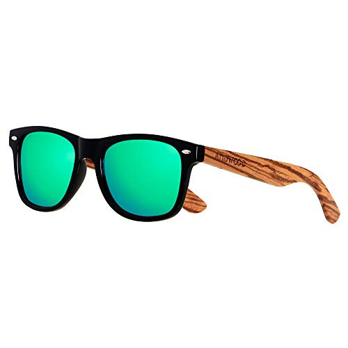 Sunglasses for Men Women Polarized UV Protection Wood Wooden Bamboo Mirrored Sun Glasses Green SERRA ANDWOOD