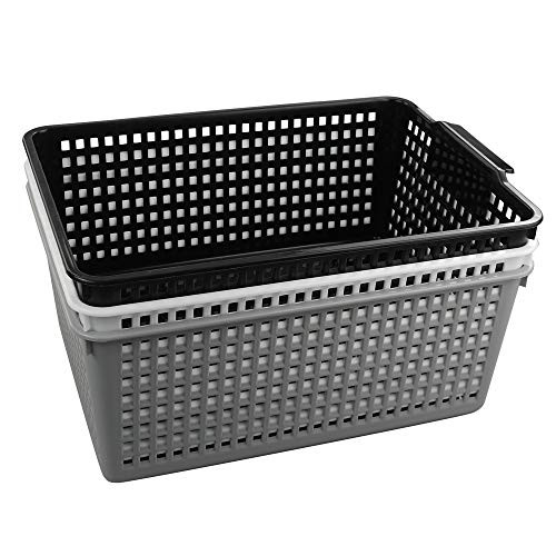 CadineUS Set of 3 Plastic Organization Baskets, Large Basket Storage Bins