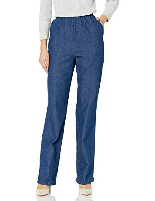 Chic Classic Collection Women's Petite Cotton Pull-On Pant with Elastic Waist, Original Stonewash Denim, 18P