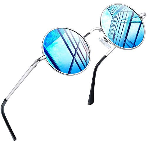 Joopin Polarized Lennon Round Sunglasses Women Men Circle Hippie Sun Glasses (Blue)