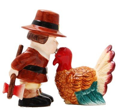 Turkey and Pilgrim Magnetic Ceramic Thanksgiving Salt and Pepper Shakers
