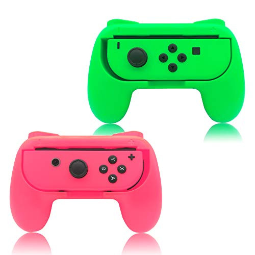 FYOUNG Grips for Nintendo Switch Joy-Con, Controllers for Nintendo Switch Joy Con - Green and Pink (2 Packs)