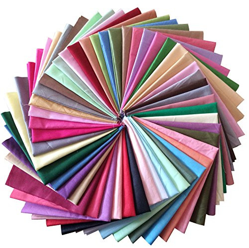 longshine-us Premium Cotton Craft Fabric Bundle Squares Patchwork Lint DIY Sewing Scrapbooking Quilting Dot Pattern Artcraft (50pcs 8"x8" Solid Color)
