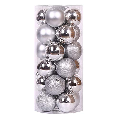 DaLianFu 24ct Christmas Ball Ornaments Shatterproof Christmas Decorations Tree Balls Small for Holiday Wedding Party Decoration, Tree Ornaments Hooks Included 1.57 (40mm) (Silver)
