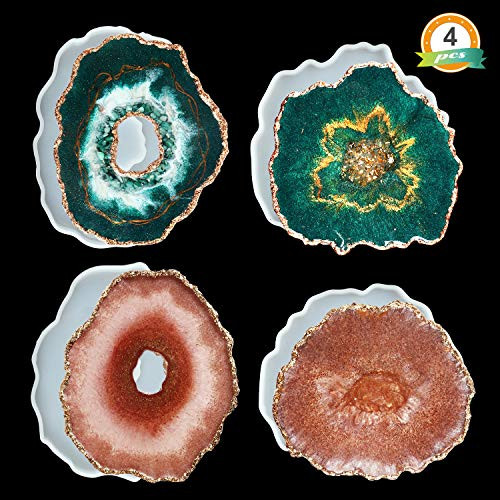 LET'S RESIN Resin Coaster Molds with 4PCS Druzy Geode Silicone Molds, Hollow Agate Coaster Epoxy Molds?Silicone Resin Molds for for Making Faux Agate Slices,Coasters, Home Decoration